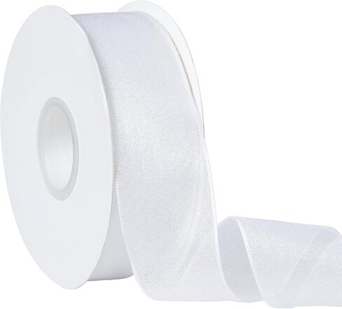 Sheer Organza Ribbon 1-1/2 Inch Chiffon Ribbons for Bouquets Garland, Gift Wrapping, 50 Yards/Roll (White) in Kuwait