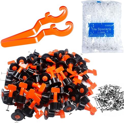 Tile Leveling System Kit,200pcs Reusable Tile Leveler Spacers+1000pcs 1/12" Cross-shaped Tile Spacers+5pcs Wrench+50pcs 1/16" Replaceable Spare Steel T-Pin,Tools for Wall Floor Tile Adjustment(200) in Saudi Arabia