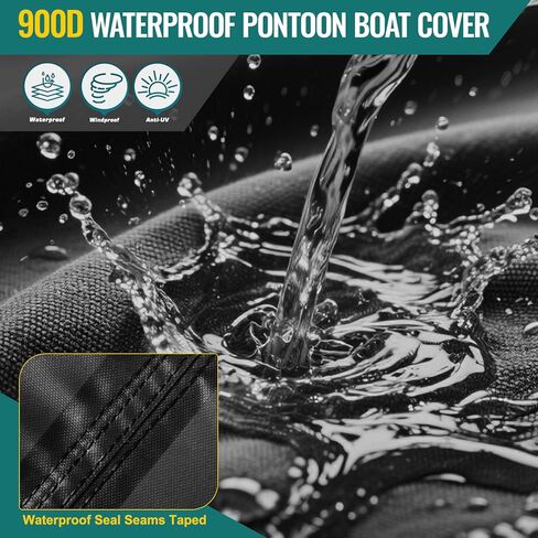 غطاء قارب وحدة التحكم المركزية، 17'-19'ft مقاوم للماء 900D PU غطاء قارب قابل للقطر للخدمة الشاقة لقارب وحدة التحكم المركزية، قماش بوليستر مقاوم للأشعة فوق البنفسجية من الدرجة البحرية مع غطاء محرك، أسود in Kuwait