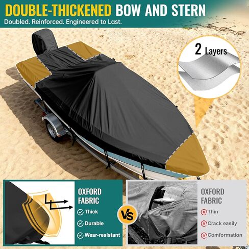 غطاء قارب وحدة التحكم المركزية، 17'-19'ft مقاوم للماء 900D PU غطاء قارب قابل للقطر للخدمة الشاقة لقارب وحدة التحكم المركزية، قماش بوليستر مقاوم للأشعة فوق البنفسجية من الدرجة البحرية مع غطاء محرك، أسود in Kuwait