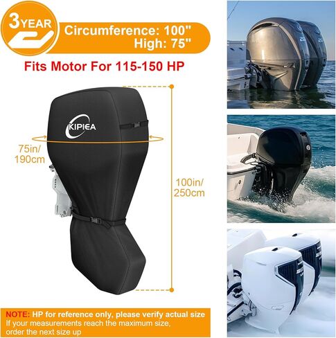 Kipiea 1300D Outboard Motor Cover Heavy Duty Waterproof, Trailerable Full Boat Engine Cover Anti UV, No Tears & No Fading, Boat Motor Cover Fit for Motor 115-150HP (100" Circumference x 75" Height) in Saudi Arabia