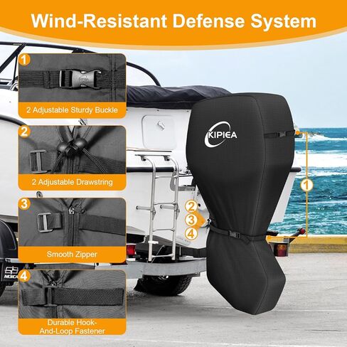 Kipiea 1300D Outboard Motor Cover Heavy Duty Waterproof, Trailerable Full Boat Engine Cover Anti UV, No Tears & No Fading, Boat Motor Cover Fit for Motor 115-150HP (100" Circumference x 75" Height) in Saudi Arabia