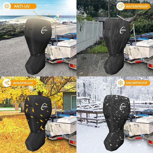 Kipiea 1300D Outboard Motor Cover Heavy Duty Waterproof, Trailerable Full Boat Engine Cover Anti UV, No Tears & No Fading, Boat Motor Cover Fit for Motor 115-150HP (100" Circumference x 75" Height) in Saudi Arabia