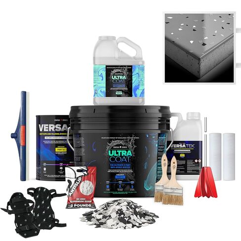 Epoxy Floor Kit for Concrete - USA Made - 2X Thicker, Industrial Grade, Residential & Commercial. 300-400 sq ft or 600 sq ft Kits. Many Styles (Medium Gray with Keystone, 600 ft²) in Saudi Arabia
