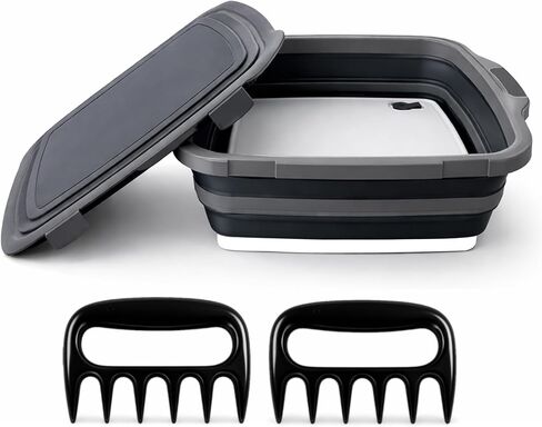 Large Collapsible BBQ Prep Tub with Locking Lid, Basket for Meal Prep, Marinating, Food Storage, Plastic Cutting Board, 16L, Black in Saudi Arabia