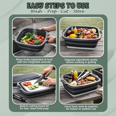 Large Collapsible BBQ Prep Tub with Locking Lid, Basket for Meal Prep, Marinating, Food Storage, Plastic Cutting Board, 16L, Black in Saudi Arabia