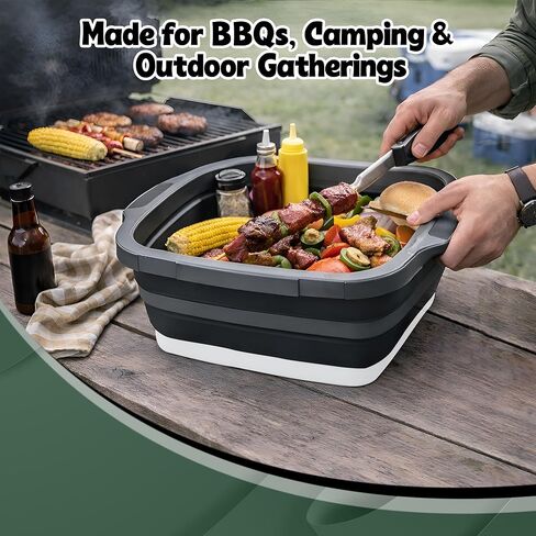 Large Collapsible BBQ Prep Tub with Locking Lid, Basket for Meal Prep, Marinating, Food Storage, Plastic Cutting Board, 16L, Black in Saudi Arabia