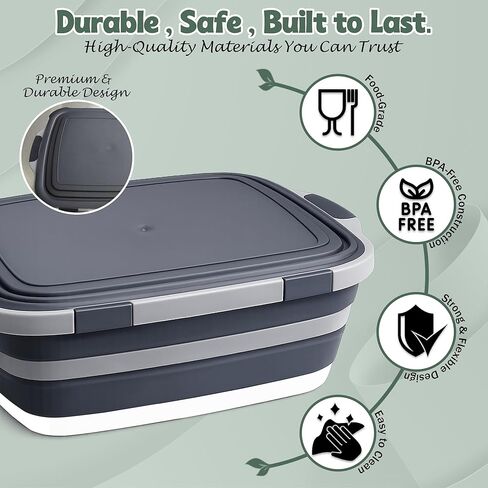 Large Collapsible BBQ Prep Tub with Locking Lid, Basket for Meal Prep, Marinating, Food Storage, Plastic Cutting Board, 16L, Black in Saudi Arabia