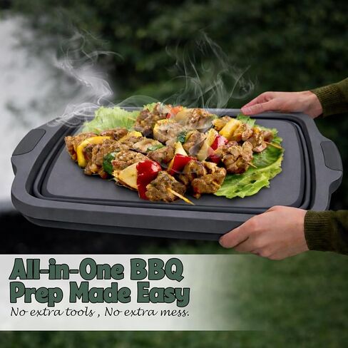 Large Collapsible BBQ Prep Tub with Locking Lid, Basket for Meal Prep, Marinating, Food Storage, Plastic Cutting Board, 16L, Black in Saudi Arabia