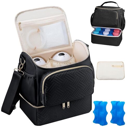 Wearable Breast Pump Bag with Cooler Compartment Compatible with Willow/Elvie/Medela/Momcozy M5/S12 Pro, Breast Milk Cooler Travel Bag with Ice Pack & Mat, Pumping Bag for Work, Black in Kuwait