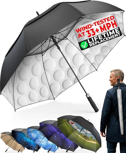 TUMELLA Golf Umbrella 62 Inch Windproof, Extra Large Auto Open, Double Canopy, Heavy Duty Rain Protection for Golf, Sports & Family Use, Wind Resistant & Tested 33+ MPH in Kuwait