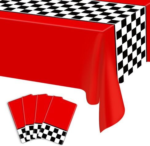 4 Pcs Racing Car Checkered Plastic Tablecloths, Race Car Party Supplies Racetrack Table Runner Rectangle Tablecover for Kid Boy Birthday Race Car Theme Party Two Fast Birthday, 51 x 86in in Saudi Arabia