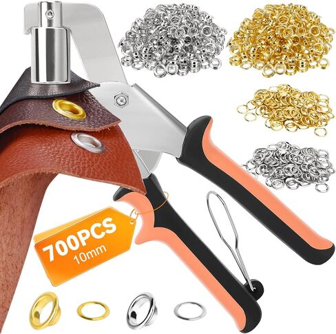 700 Sets 10mm (3/8") Grommet Kit, Gold & Silver Eyelets with Washers, Magnetic Lever Pliers for Canvas Tarps Leather Fabric, DIY Repair & Craft in Kuwait