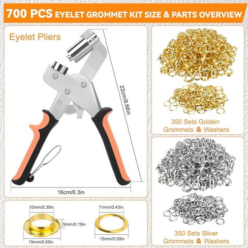 700 Sets 10mm (3/8") Grommet Kit, Gold & Silver Eyelets with Washers, Magnetic Lever Pliers for Canvas Tarps Leather Fabric, DIY Repair & Craft in Kuwait