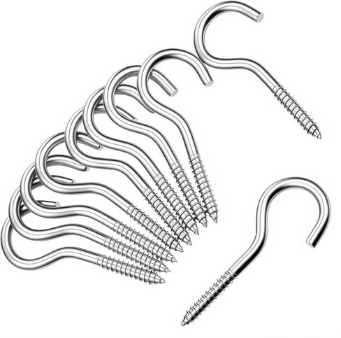 10 قطع 304 خطافات براغي من الفولاذ المقاوم للصدأ، 2.6 بوصة براغي خطافية شديدة التحمل، حلقة مفتوحة، خطافات سقف، شماعة لولبية، للاستخدام الداخلي والخارجي (فضي) in Kuwait