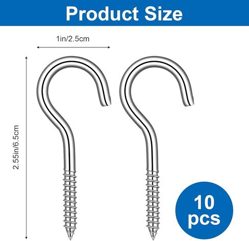 10 قطع 304 خطافات براغي من الفولاذ المقاوم للصدأ، 2.6 بوصة براغي خطافية شديدة التحمل، حلقة مفتوحة، خطافات سقف، شماعة لولبية، للاستخدام الداخلي والخارجي (فضي) in Kuwait