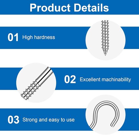 10 قطع 304 خطافات براغي من الفولاذ المقاوم للصدأ، 2.6 بوصة براغي خطافية شديدة التحمل، حلقة مفتوحة، خطافات سقف، شماعة لولبية، للاستخدام الداخلي والخارجي (فضي) in Kuwait