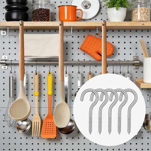 10 قطع 304 خطافات براغي من الفولاذ المقاوم للصدأ، 2.6 بوصة براغي خطافية شديدة التحمل، حلقة مفتوحة، خطافات سقف، شماعة لولبية، للاستخدام الداخلي والخارجي (فضي) in Kuwait