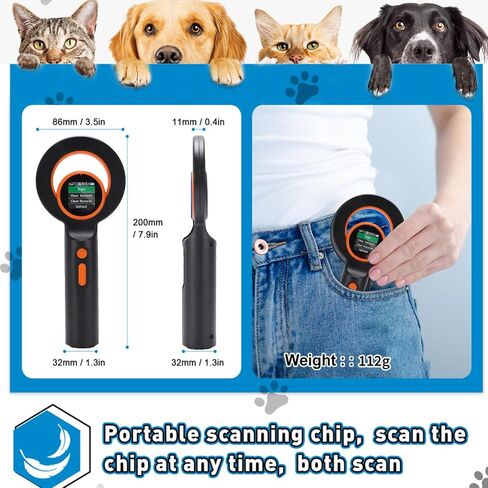 Diydeg Pet Chip Reader, EMID FDX B ISO11784 85 Compatible with USB 2.4G, Rechargeable 1800mAh Battery 72H Continuous Use, 1.44 Inch TFT Screen for Animal Marker Glass Digital Tag in Saudi Arabia