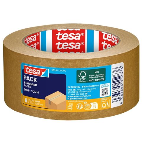 Tesa Tesapack Paper Standard - شريط الطرود الورقية الصديقة للبيئة 56 ٪ من المواد الحيوية - كفاءة وإعادة التدوير - بنية - 50 م × 50 مم in Saudi Arabia