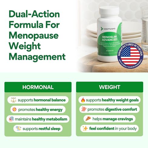 VoomVaya MenoSlim المتقدم لفقدان الوزن بعد انقطاع الطمث للنساء - مكملات انقطاع الطمث للنساء مع البربرين والكوهوش الأسود والأشواغاندا والأكتيبونين - 60 كبسولة in Kuwait