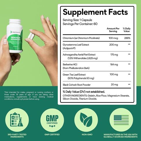 VoomVaya MenoSlim المتقدم لفقدان الوزن بعد انقطاع الطمث للنساء - مكملات انقطاع الطمث للنساء مع البربرين والكوهوش الأسود والأشواغاندا والأكتيبونين - 60 كبسولة in Kuwait