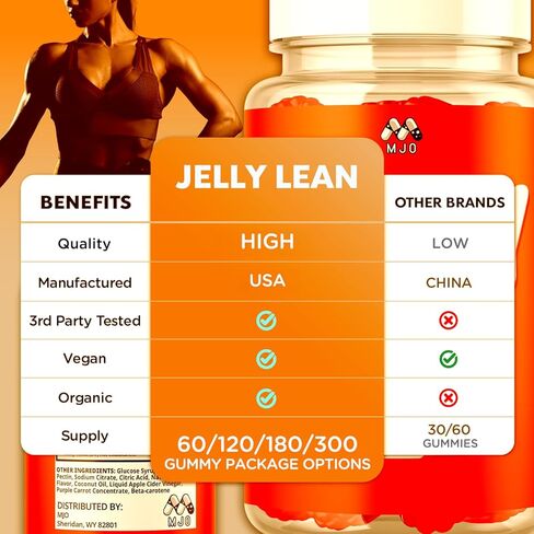 Jelly Lean Gummies، علكة Jelly Lean الرسمية مع جميع المكونات الطبيعية، تركيبة فيتامين الصحة والعافية المتقدمة من JellyLean، أقصى قدر من القوة النشطة لدعم نمط الحياة متعدد الفيتامينات (60 علكة) in Kuwait