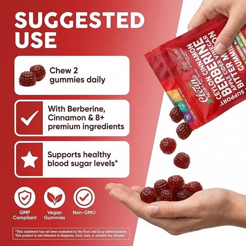Sugar Savior Ceylon Cinnamon Berberine Gummies Apple Cider Vinegar Artichoke Turmeric Blueberry Ginseng Banaba Bitter Melon Black Pepper Vitamin D Zinc GLP1 Gummies 60 Count by Clean Nutra in Saudi Arabia