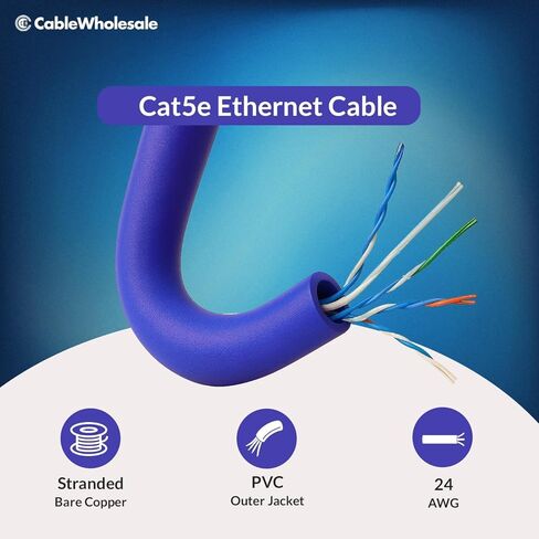 CableWholesale 1000 Foot Bulk Cat5e Riser (CMR) Ethernet Cable, 24 AWG, 350 Mhz, ETL Listed 4 Pair Stranded Bare Copper, Unshielded Twisted Pair(UTP) with Pull Box, Purple in Saudi Arabia