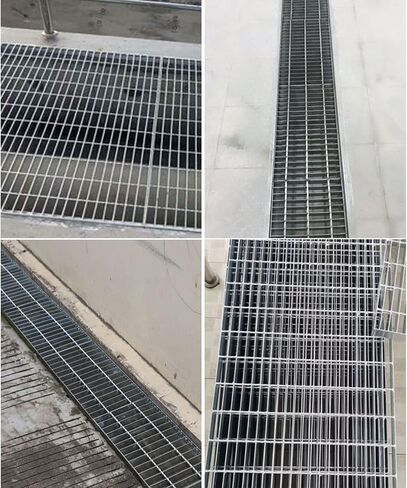 Heavy-Duty Galvanized Steel Drain Grate Strainer - 100×40×3CM Outdoor Floor Cover for Garage & Rainwater Management, Durable Rectangular Channel Grating System in Kuwait