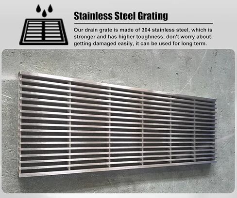 Heavy Duty 304 Stainless Steel Bar Grating for Garden/Yard Drainage, Metal Rain Gutter Grate Plate, 100x10cm (39.4x3.9in) Sewer/Channel Cover in Kuwait