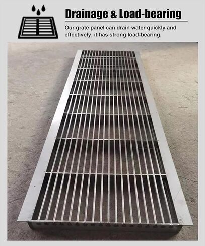 304 Stainless Steel Heavy Duty Grate Plate for Garden Drainage, Metal Bar Grating for Rain Gutter, 100x20cm (39.4x7.9in) Sewer/Channel Cover in Kuwait