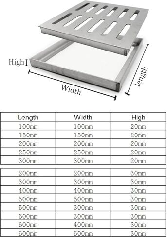 304 Stainless Steel Drain Grate with Frame - Heavy Duty Square Channel Grate for Rainwater, Garage Floor, Garden Gutter, 600x300x30mm Drainage Solution in Kuwait