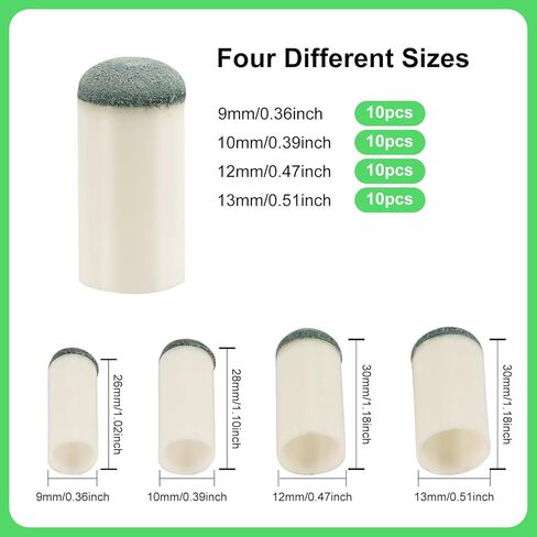 40pcs Slip On Pool Cue Tips, 4 Sizes Pool Stick Tips No Glue or Tool Required Billiard Cue Tips Replacement 9mm, 10mm, 12mm, 13mm Billiard Stick Tips for Snooker and Pool Cues in Saudi Arabia