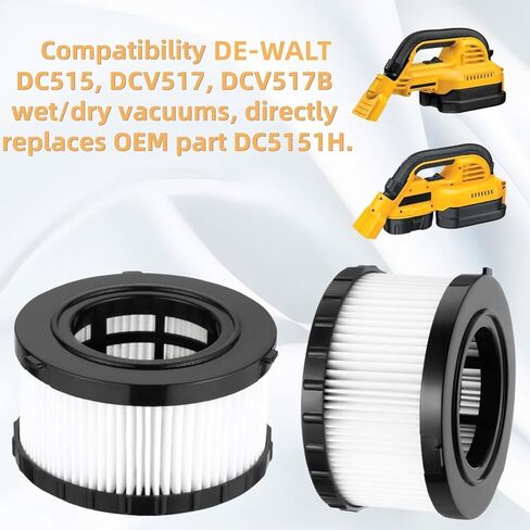 (2 عبارة) استبدال مرشح HEPA DC5151H متوافق مع الفراغات الجافة DEWALT DC515 DCV517 DCV517B-WITH 1 تنظيف فرش in Kuwait