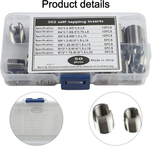 لإدراج خيط التنصت الذاتي من الفولاذ المقاوم للصدأ لـ -، 50 عبوة، إصلاح وتعزيز الخيوط في المواد الناعمة، فضي in Kuwait