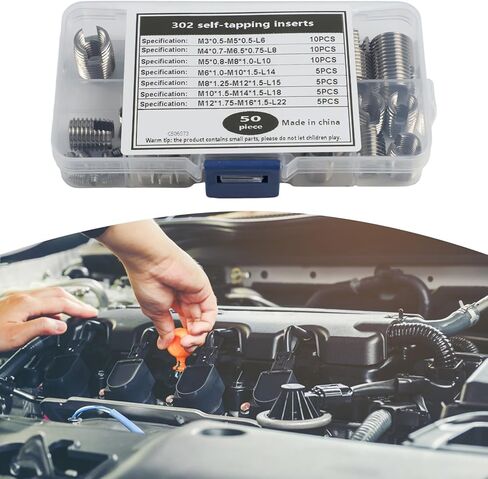 لإدراج خيط التنصت الذاتي من الفولاذ المقاوم للصدأ لـ -، 50 عبوة، إصلاح وتعزيز الخيوط في المواد الناعمة، فضي in Kuwait