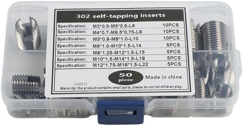 لإدراج خيط التنصت الذاتي من الفولاذ المقاوم للصدأ لـ -، 50 عبوة، إصلاح وتعزيز الخيوط في المواد الناعمة، فضي in Kuwait