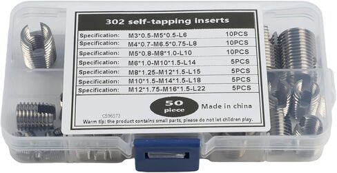 لإدراج خيط التنصت الذاتي من الفولاذ المقاوم للصدأ لـ -، 50 عبوة، إصلاح وتعزيز الخيوط في المواد الناعمة، فضي in Kuwait