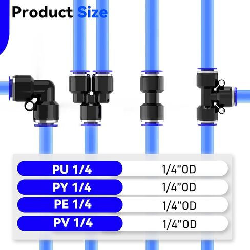 48 عبوة 1/4 بوصة OD ادفع لتوصيل مجموعات التركيبات وتركيبات خط الهواء وأطقم الخراطيم لتطبيقات التوصيل السريع in Kuwait
