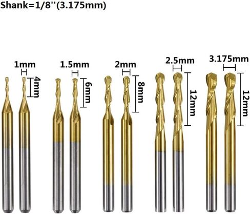 10 قطعة الكرة الأنف نهاية مطحنة CNC راوتر بت 3.175 مللي متر عرقوب CNC دوامة قاطعة المطحنة القصدير المغلفة الكرة الأنف راوتر بت النجارة القاطع in Kuwait