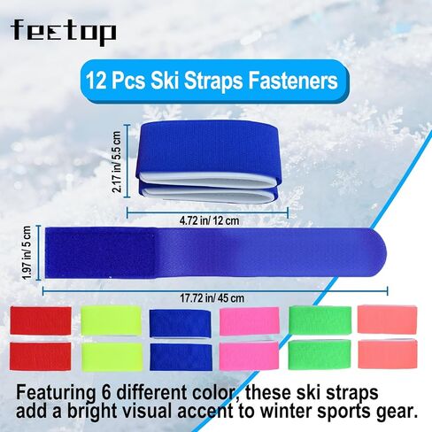 12 قطعة من أشرطة التزلج، أشرطة حمل قابلة للتعديل للتزلج على الجليد مع وسادات حماية من مادة إي في إيه لحمل ألواح التزلج وأعمدة إكسسوارات الرياضات الشتوية (6 ألوان) in Kuwait