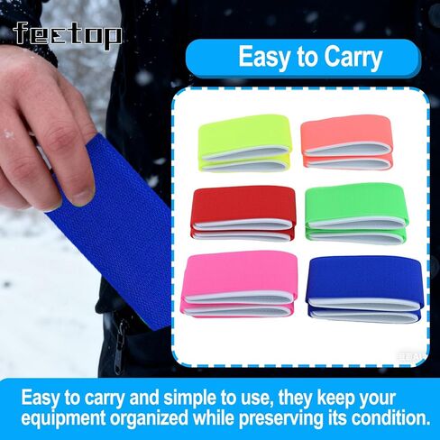 12 قطعة من أشرطة التزلج، أشرطة حمل قابلة للتعديل للتزلج على الجليد مع وسادات حماية من مادة إي في إيه لحمل ألواح التزلج وأعمدة إكسسوارات الرياضات الشتوية (6 ألوان) in Kuwait