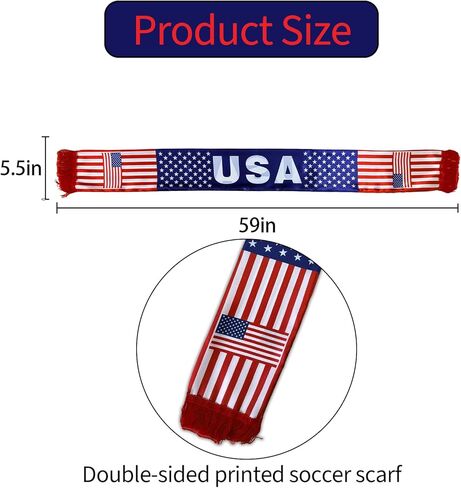 America Flag Scarf USA Soccer Fans Scarf America Soccer Supporter Accessory USA Fan Gear for World Soccer Cup 2026 Fans Souvenir in Saudi Arabia