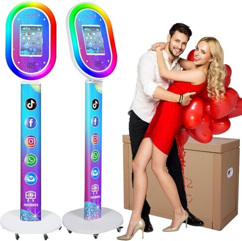 Portable Photo Booth Machine for iPad 10.2" 10.9" 11" 12.9" Shell Stand Selfie Photobooth with Custom Logo RGB Ring Light Remote Control and Flight Case for Parties Events Rental Wedding in Kuwait