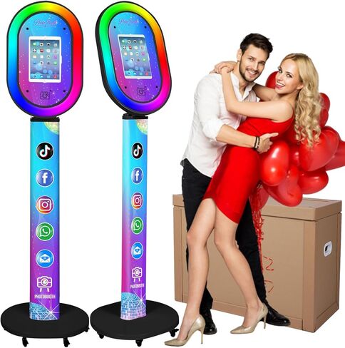 Portable Photo Booth Machine for iPad 10.2" 10.9" 11" 12.9" Shell Stand Selfie Photobooth with Custom Logo RGB Ring Light Remote Control and Flight Case for Parties Events Rental Wedding in Kuwait