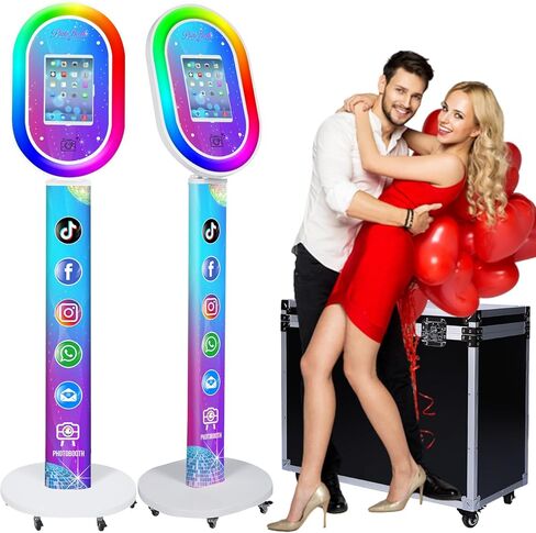 Portable Photo Booth Machine for iPad 10.2" 10.9" 11" 12.9" Shell Stand Selfie Photobooth with Custom Logo RGB Ring Light Remote Control and Flight Case for Parties Events Rental Wedding in Kuwait