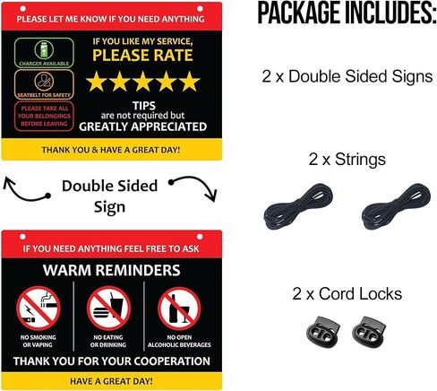 Nebudo متوافق مع Lyft & Uber (عبوتان) نصائح تقييم ملحقات Rideshare - 7 بوصة × 5 بوصة - علامة مسند الرأس الداخلية من الأكريليك - نصيحة قيمني ممنوع التدخين لرحلات 5 نجوم لمشاركة الركوب in Kuwait