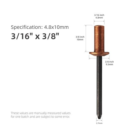 30 قطعة من المسامير العمياء ذات النهاية المغلقة، 3/16 بوصة × 3/8 بوصة - رأس قبة نحاسية مع مغزل فولاذي، مسامير بوب مختومة (4.8 × 10 مم) in Kuwait