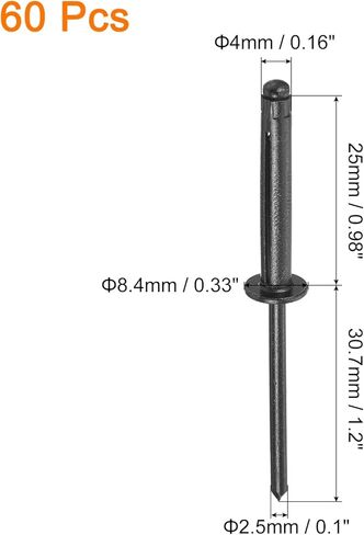 uxcell 60 قطعة 5/32 بوصة × 1 بوصة من الألومنيوم برأس مستدير ثلاثي القبضة، مسامير ثلاثية القبضة متنوعة على شكل لمبة DIY، الصفائح المعدنية، إصلاح السيارات، الأثاث، القوارب البحرية (أسود) in Kuwait